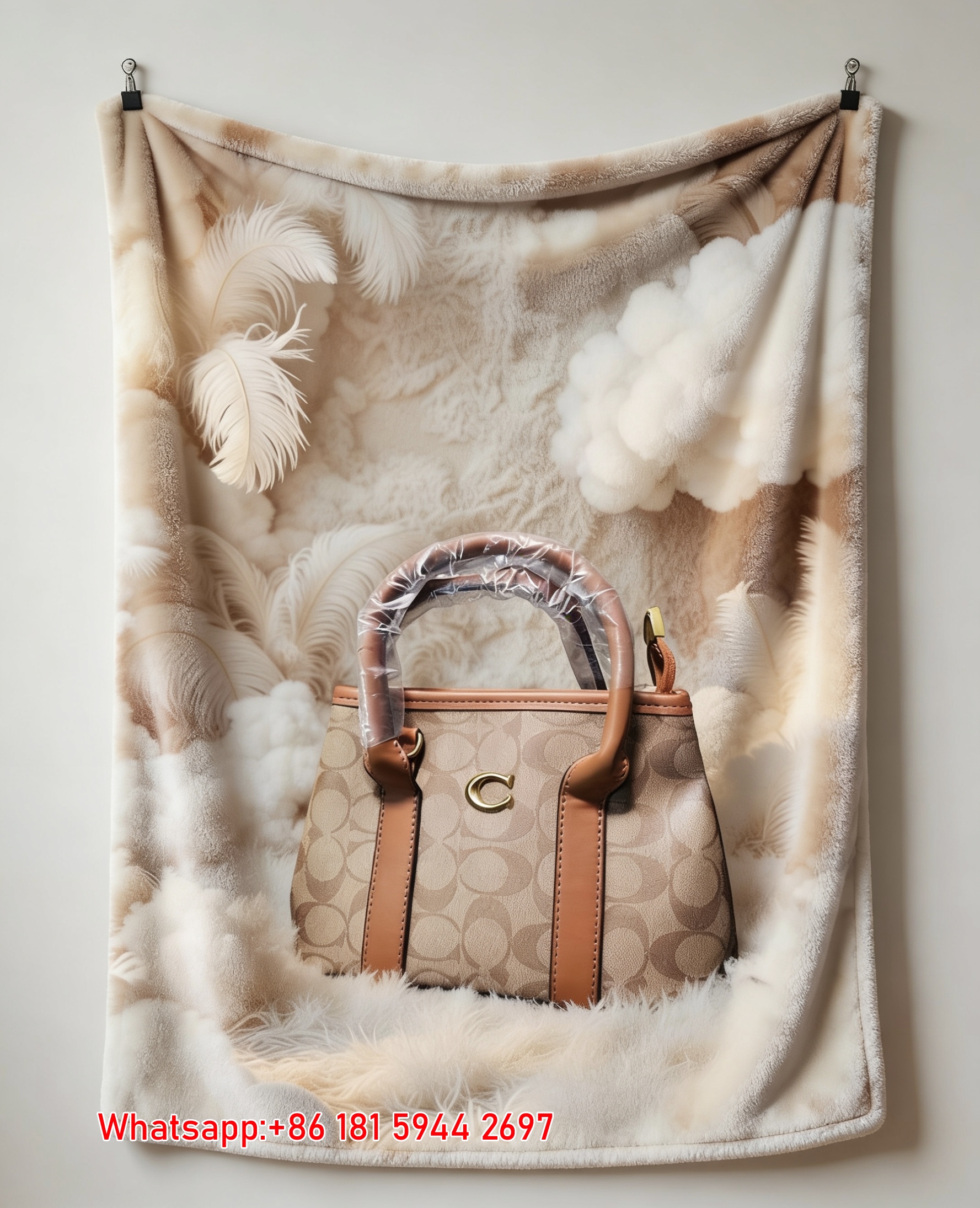 Coach Signature Print Handbag Flannel Sofa Throw Blanket for Wall Decor C205